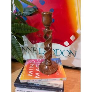 VINTAGE CARVED WOOD BARLEY TWIST‎ Open CANDLESTICK